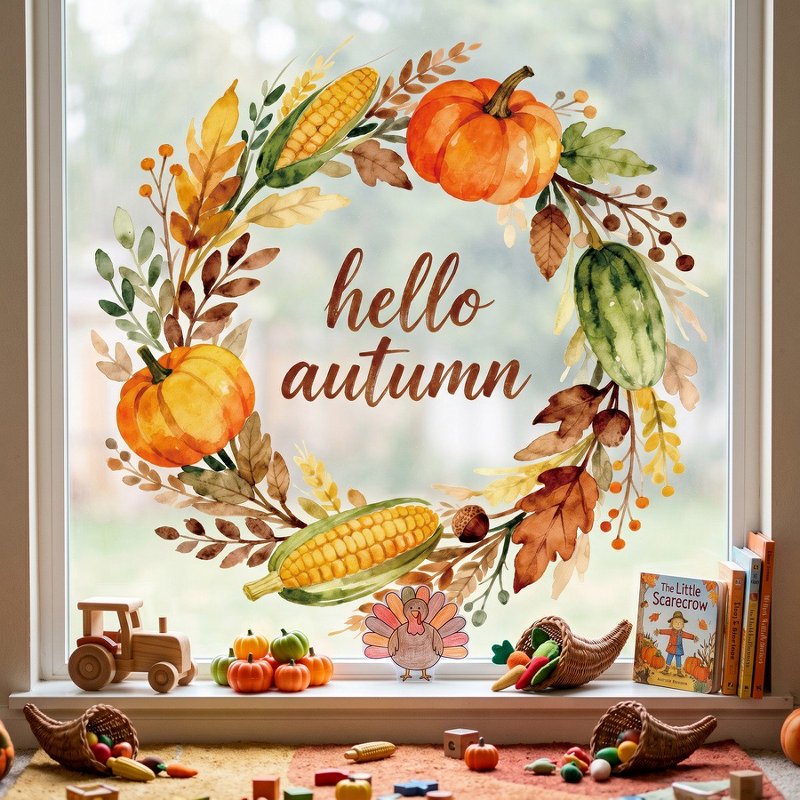玉米南瓜 Hello Autumn 窗贴